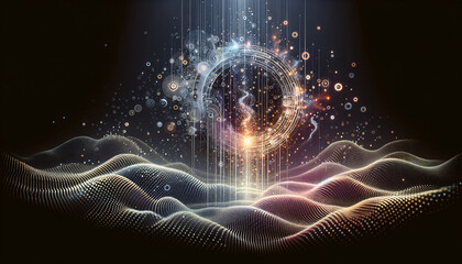 Optical Character Recognition transforming into digital particles with soothing background patterns