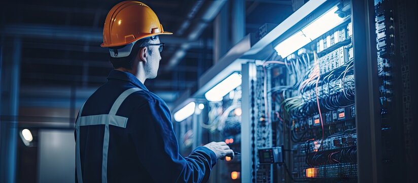 Focused Engineer Inspects Server in Industrial Facility for Power Control and Maintenance