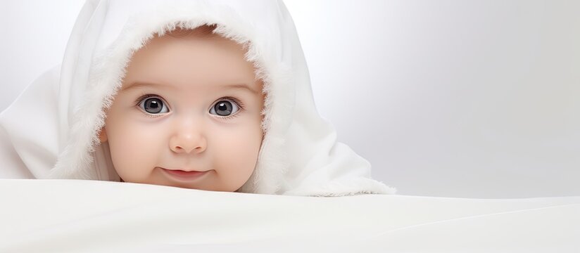 Innocent Baby Wrapped in White Blanket Making Eye Contact with the Camera