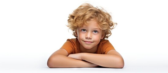 Cheerful Curly-Haired Little Boy with Happy Smile on White Background