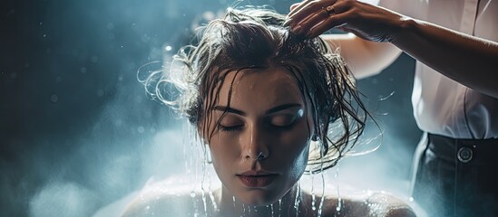 Relaxing Hair Wash Experience: Woman Enjoying Massage and Cleansing at the Salon