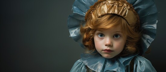 Adorable Doll Dressed in Blue with a Shiny Gold Bow, Perfect for Toy and Fashion Concepts