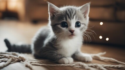 A perplexed gray and white kitten looking adorably confused  