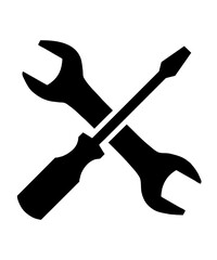 wrench and screwdriver forming x sign silhouette