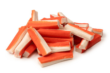 A group of crab sticks isolated on white background.