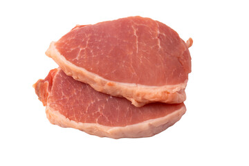 Raw pork pieces isolated on a white background.