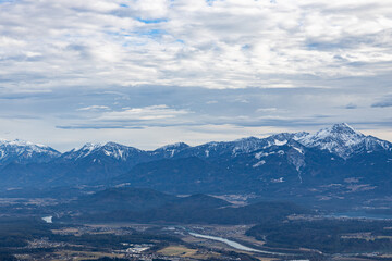 View from the Carinthian mountain G&ouml;rlizen to the Karawanken ridge and Lake Ossiacher in winter