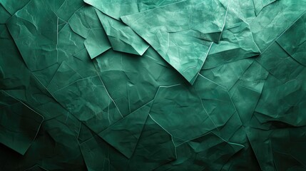 Textured green paper folds creating an abstract, fragmented pattern.