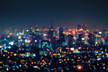 Fototapeta na wymiar Cityscape at Night, Bokeh Texture Background, Blurry Street Banner, City Light Nightlife Mockup