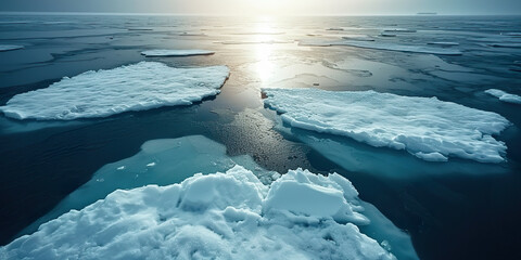 Ice sheets melting in the arctic ocean or water