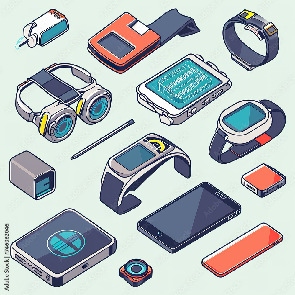 Wall mural illustration of modern technological devices, illustration