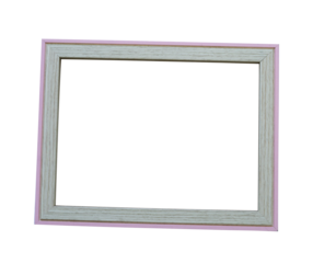 Wooden photo frame with pink border.