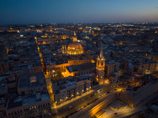 Night view of Valletta and cathedral, Malta