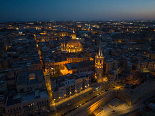 Night view of Valletta and cathedral, Malta