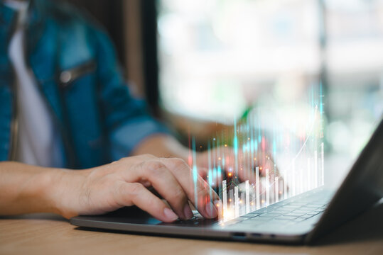 Trade budget accounting report. Business finance technology investment concept. Businessman investor trader analyze financial data chart trading forex, invest in stock market, fund digital asset plan