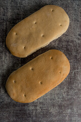 homemade bread ready to eat gray background