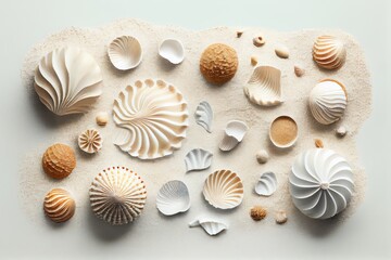 Sea Shell Texture Background, Colorful Seashell Pattern, Sea Shells on Sand, Abstract Generative AI Illustration
