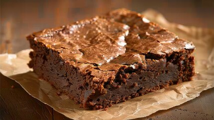 Thick chocolate brownie with a cracked crust.