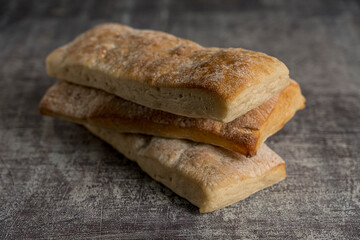 homemade bread ready to eat gray background