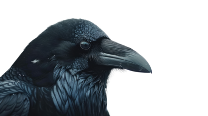 Carrion Crow with inquisitive look, Corvus corone, isolated on transparent