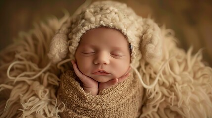 Fototapeta na wymiar sweet newborn sleeping on a fluffy blanket 