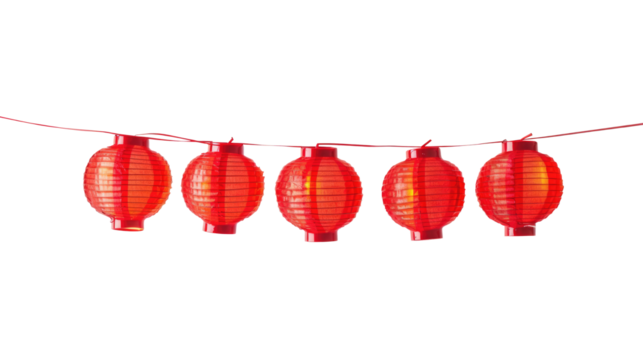 decorative chinese red lantern garland isolated on transparent background