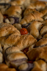 homemade focaccia tomato onion gray background ready to eat