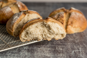 homemade bread ready to eat gray background