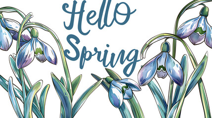 hello spring background with painted flowers and words hello spring