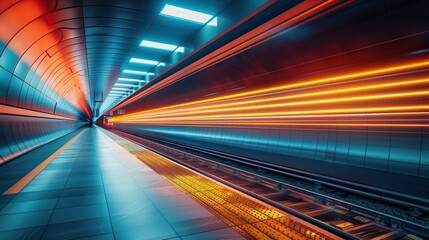 Fototapeta na wymiar Futuristic Subway Train in Illuminated Tunnel
