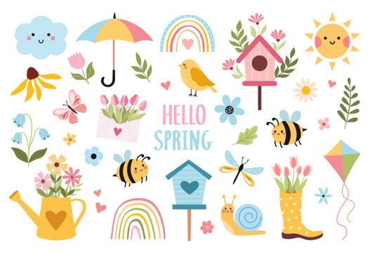 Cute decorative vector spring set
