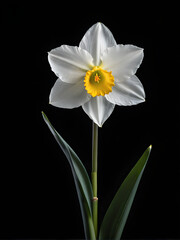 Obraz premium Delicate Simplicity: White Daffodil on Black Background. generative AI