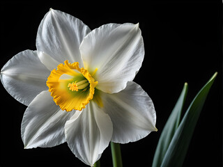 Delicate Simplicity: White Daffodil on Black Background. generative AI