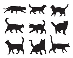 cat silhouette vector collection set, logo, typography, decorative sticker on white background.
