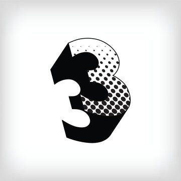 Creative shadowed number 3, pop art dot design sport and education. Vector. Modern background for posters, websites, web pages, business cards, aging.