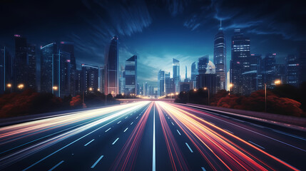 Obraz premium Abstract long exposure dynamic speed light trails in urban environment