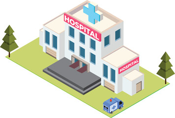 Isometric Hospital with Ambulance