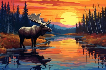 a moose standing in a river