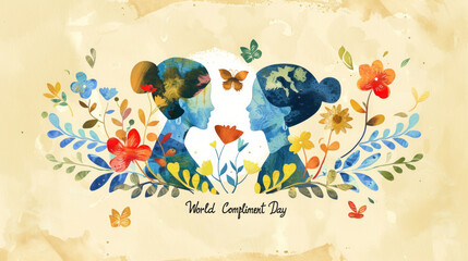 World Compliment Day Watercolor Floral Silhouettes