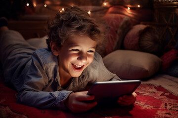 Boy having fun with a tablet