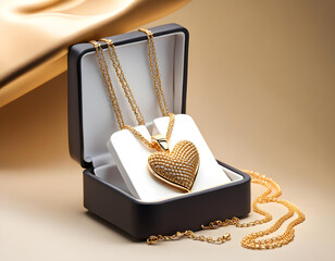 Dark blue box of diamond jewelry set on white background