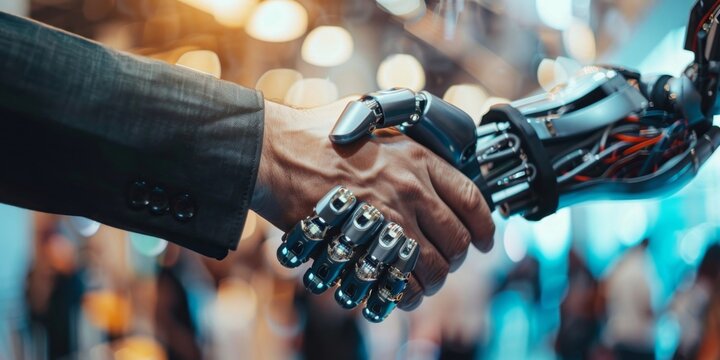 handshake between human and artificial intelligence Generative AI