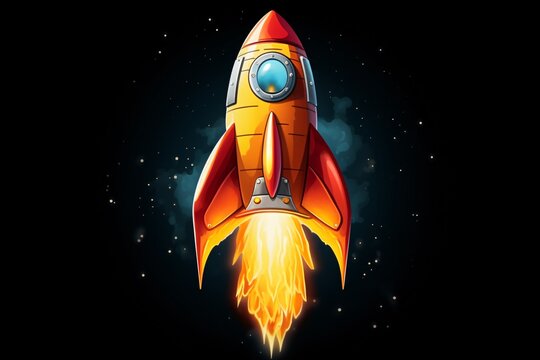 a cartoon rocket ship with fire coming out of it