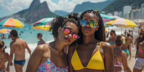 Crédence de cuisine en verre imprimé Copacabana, Rio de Janeiro, Brésil Colorful Beach Day with Friends in Sunglasses