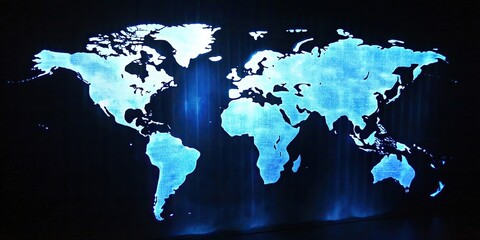 White World map silhouette in a blue light background