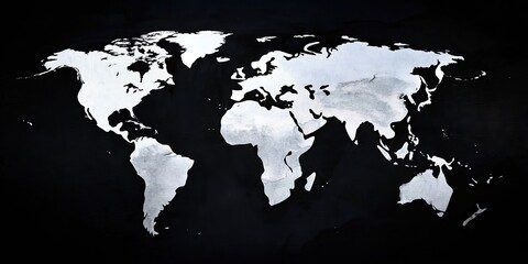 White World map silhouette in a black background