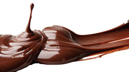 Flowing chocolate isolated on white or transparent background
