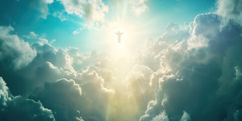 Jesus Christ In The Clouds Of Heaven sky background - obrazy, fototapety, plakaty