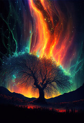 Northern lights backdrop. AI generated