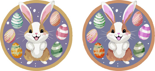 Couronne de lapins entourés d'oeufs de pâques en chocolat